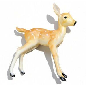 Vintage Ceramic Baby Deer Figurine Tan & White Hand-Painted Mid-Century Collecti